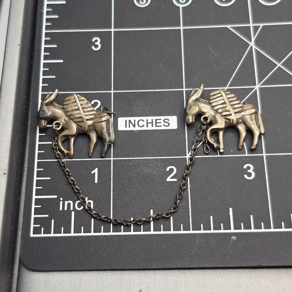 VTG Los Castillo Silver Donkey Brooch 3" Partial 2 Mule Pin Mexico - Picture 12 of 13